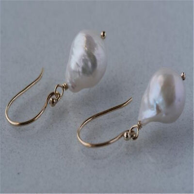 #ad Freshwater huge White baroque south sea pearl earrings 18k Stud Women Party $18.90