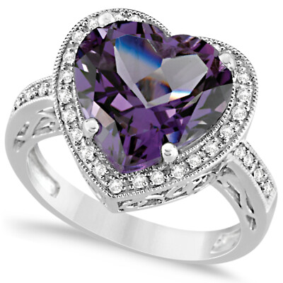 #ad Stunning Heart Cut Purple Amethyst amp; White CZ 5.50 CT Fine Heart Shape Halo Ring $185.00
