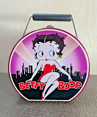 #ad Vintage 1998 Vandor Betty Boop Round City Scape Lunch Box Tin Collectible * $14.80
