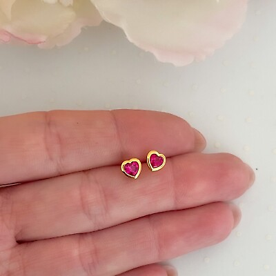 #ad 14K Gold heart genuine Ruby stud earrings Women Girls July Birthstone $26.00