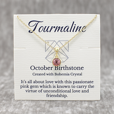 #ad October Birthstone Tourmaline Necklace Pink Bohemian Crystal Gold Adjustable $17.49