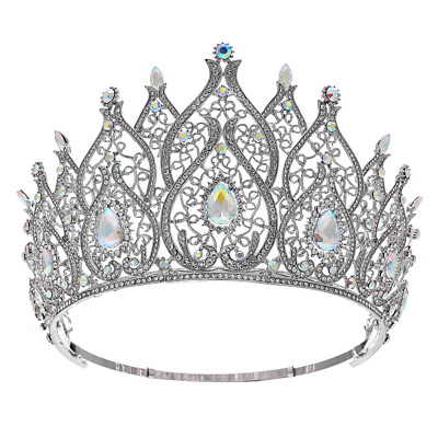 #ad 10.5cm Tall Crystal Tiara Crown Wedding Queen Princess Prom Adjustable For Women $35.99