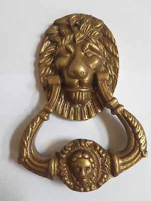 #ad VINTAGE CAST BRASS DOOR KNOCKER LIONS HEAD ORNATE 0508 KG GBP 59.00