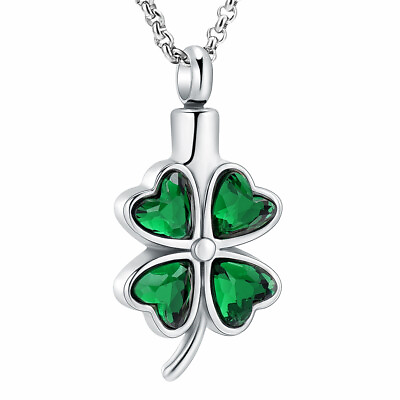 #ad Crystal Heart Clover cremation pendant small urns for ashes keepsake necklace US $12.88