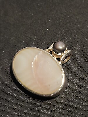 #ad Thailand SU Sterling Pink MOP Gray Pearl Slide Pendant $25.00