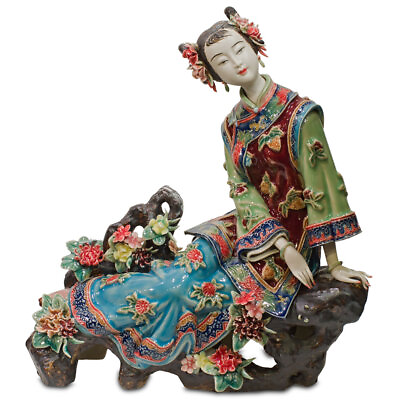 #ad US Seller Chinese Porcelain Figurine Shi Wan Lady with Cherry Blossoms $198.00