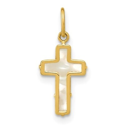 #ad Real 14kt Yellow Gold Polished Mother of Pearl Cross Pendant $55.13