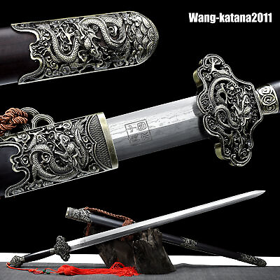 #ad 40#x27;#x27; Flying Dragon Damascus Folded Steel Ebony Chinese Sword Handmade Qing Jian $135.00