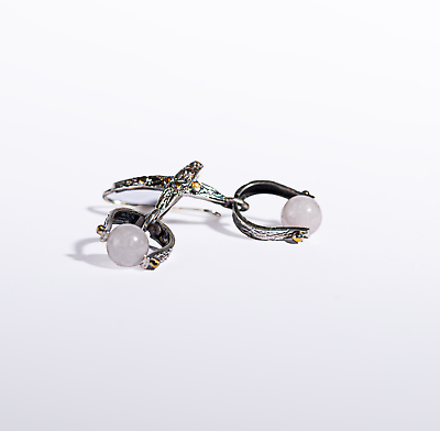 #ad Armenian Silver #x27;Helm#x27; Earrings With Pink Quartz Gemstone $54.00
