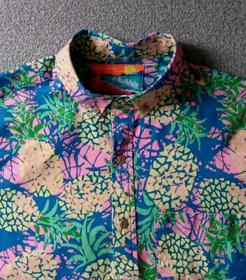 #ad Chubbies 1 2 Button Shirt Men#x27;s M Multicolor Pineapple All Over Print Resort $24.00