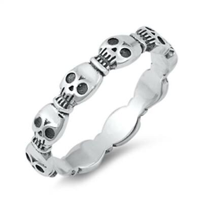#ad 925 Sterling Silver Skull Band Fashion Ring New Size 4 12 $18.15