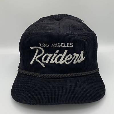 #ad Vtg Black LA Raiders AmaPro Silver Script Strapback Hat w Rope Corduroy NWOT $300.00