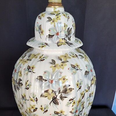 #ad Rare Vintage Boch Freres Ginger Jar Lamp Belgium Green White $165.00