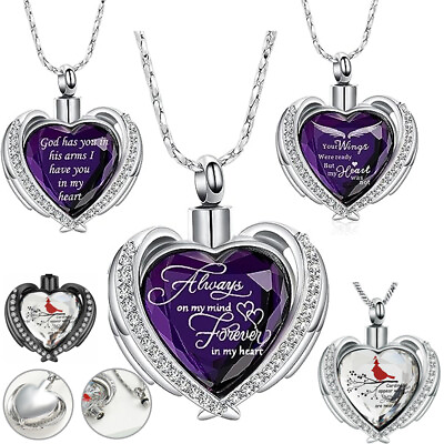 #ad Crystal Heart Urn Necklace Mini Keepsake Urn Memorial Ash Jewelry Cremation Gift $12.31