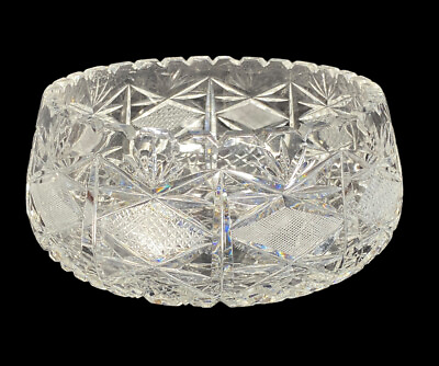 #ad Vintage American Brilliant Clear Crystal Cut Glass Bowl With Modified Sawtooth $29.99