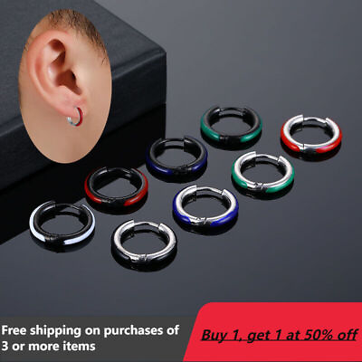 #ad 1PC Stainless Steel Huggie Hoop Earrings Unisex Fashion Jewelry for Women Men $5.89