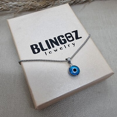 #ad Sterling Silver Blue Evil Eye Dainty Necklace. Petite Blue Eye Silver Necklace $29.99