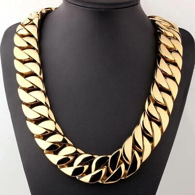 #ad Heavy Big 24mm 32mm Silver Color Gold Plated Cuban Link Chain Necklace Jewelry $240.87