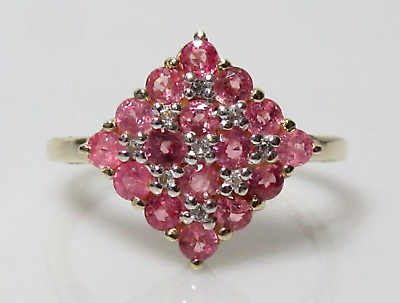#ad 9ct Gold Ring 9ct Gold Pink Tourmaline White Sapphire Cluster Ring Size L 1 2 GBP 165.00