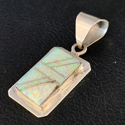 #ad Womens Navajo Sterling Silver White Pink Faux Opal Inlay Pendant 1.5quot; 13555 $289.48