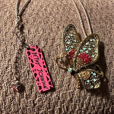 #ad Betsy Johnson Colorful Red amp; Green Rhinestone Crystal Butterfly Pendant Necklace $14.00