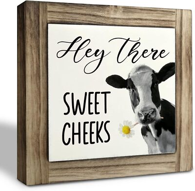 #ad Cow Restroom Wood Plaque Sign Hey There Sweet Cheeks Sign Box Wood Plaques Des $30.59