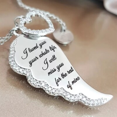 #ad Silver Angel Wings Love Letter Necklace with Heart Charm $8.99