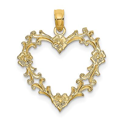 #ad 10k Yellow Gold Cut Out Floral Heart Charm 18 mm x 19 mm $96.99