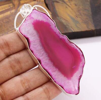 #ad Slice Agate 925 Silver Plated Handmade Pendant of 3.5quot; $3.99