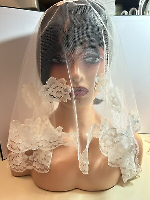 #ad Vintage 50s MCM Italian Lace Veil Mantilla Head Covering Church Wedding Bridal $29.99