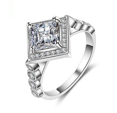 #ad Pave Princess CZ Silver SP Engagement Simulate Square Ring RS21 $9.99
