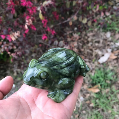 #ad 1pc Natural Jade Quartz Carved frog Skull Crystal Reiki Healing Gem Decor $23.20