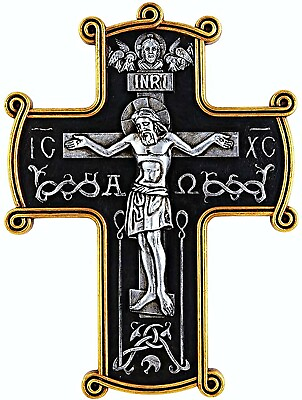 #ad #ad Crucifix Wall Cross Black and Gold Tone Catholic Hanging Wall Decor 8 Inch $32.20
