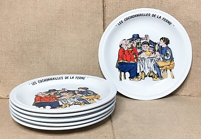 #ad Rare Farm Pigs Les Cochonnailles De La Ferme French Stoneware Plate Set Funny $350.00