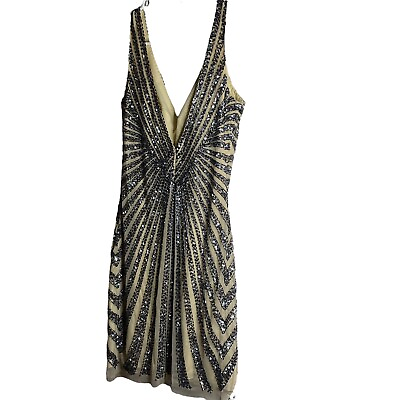 #ad Basix Black Label Sequin Beaded Sleeveless Mini Dress Size 4 Cocktail Formal $37.41