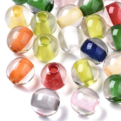 #ad 100pc 20mm Round Transparent Inside Resin European Large Hole Beads Slide Charms $33.65