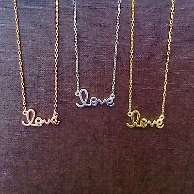 #ad Love Script Cursive Necklace Real Solid Sterling Silver $35.00