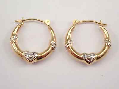#ad Delicate Vintage Women Estate Petite Heart Hoop Earrings 14K Yellow Gold Plated $98.39