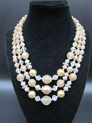 #ad Vintage Silver Tone Faux Pearl Necklace Multi Strand 18quot; Japan Elegant Estate $16.99