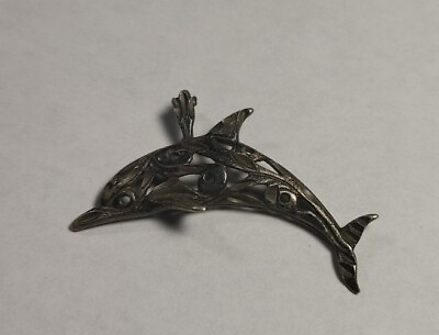 #ad Vintage .925 Sterling Silver Dolphin Pendant $19.99