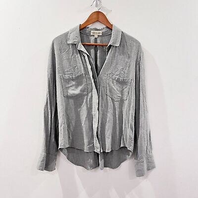 #ad Cloth amp; Stone Button Down Shirt Size Medium Women#x27;s Gray Rayon Split Back $24.99
