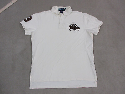 #ad Ralph Lauren Polo Shirt Mens Large Beige Stampede Short Sleeve Collar Rugby * $35.89