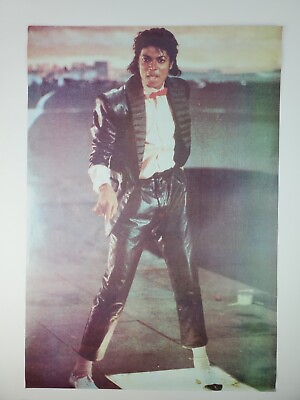 #ad Vintage 1980#x27;s Michael Jackson Dancing Wall Poster Black leather Tuxedo 24 x 16 $12.29