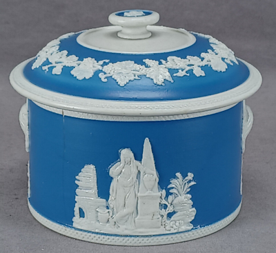 #ad British Blue amp; White Neoclassical Sprigged Stoneware Sugar Box Circa 1800 1830 $125.00