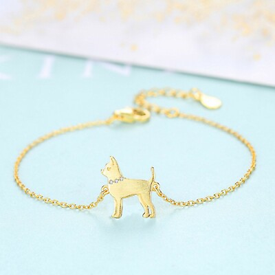 #ad 925 Sterling Silver Small Animal Dog Pendant Charm Diamond Women#x27;s Bracelet 9quot; $63.00