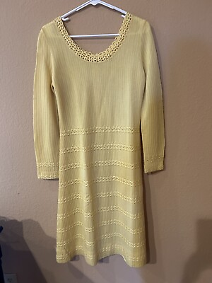 #ad Vintage Yellow Knit High End Dress Late 1960’s Sm Med by Caledonia Knitwear $89.95