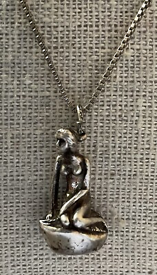 #ad BH Signed Sterling Silver Mermaid Denmark Sea Maiden Charm Chain 16” Vintage $24.64