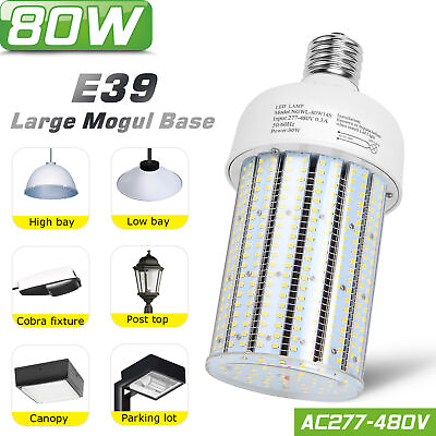 #ad 480V LED Corn Light Bulbs 80W E39 Large Base Warehouse Industrial High Bay Light $62.90