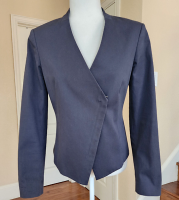 #ad Theory Womens Blue Laniso Blazer Jacket Asymmetric Collarless Zip Size 8 $44.00