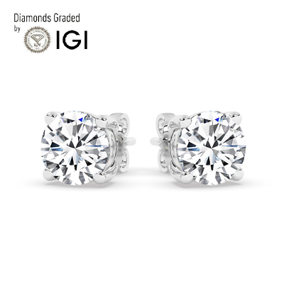 #ad IGID VS1 3 CT Solitaire Lab Grown Round Diamond Studs Earring 18K White Gold $2008.30